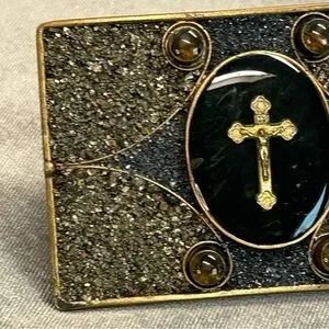 VSA Mosaic Milagros Cross Religious Belt Buckle Virgins Saints & Angels VSA Artisan Belt Buckle: Blue Stone Crosses - Etsy main image 3
